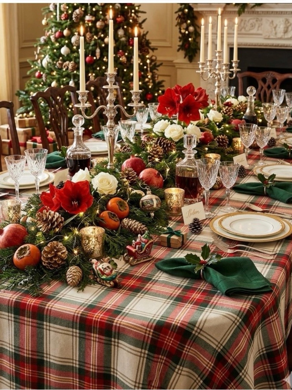 Ralph Lauren 60”x120” Christmas Tablecloth Tartan Plaid Red Green NEW